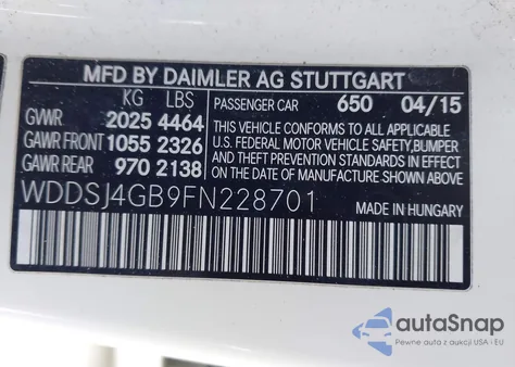 2015 Mercedes-Benz Cla 250 4Matic из США, поврежденный, VIN WDDSJ4GB9FN228701